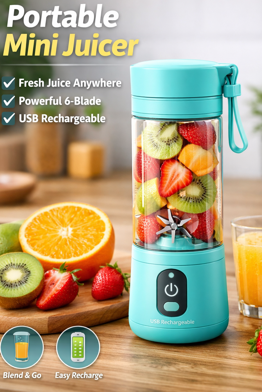 Portable Mini Juicer Blender | USB Rechargeable Smoothie Maker | Fruit Juice Mixer Bottle