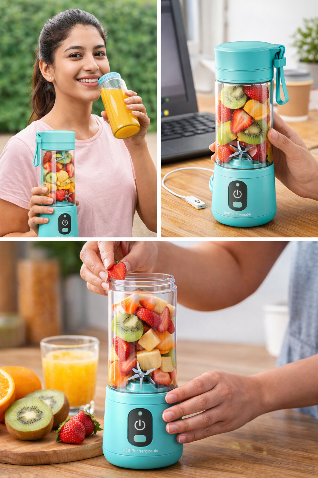 Portable Mini Juicer Blender | USB Rechargeable Smoothie Maker | Fruit Juice Mixer Bottle